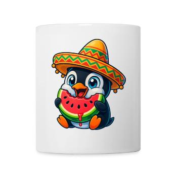 Fröhlicher Pinguin mit Melone Sombrero Sommer Spaß - Tasse - Weiß - Vorne