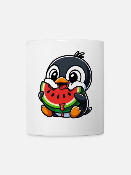 Süßer Pinguin Melone Sommer Cartoon Lustig Frucht - Tasse - Weiß