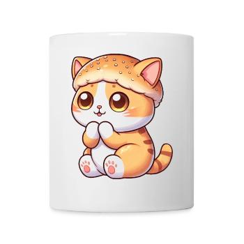 Cute cartoon cat with burger fast food - Mug - white - Front