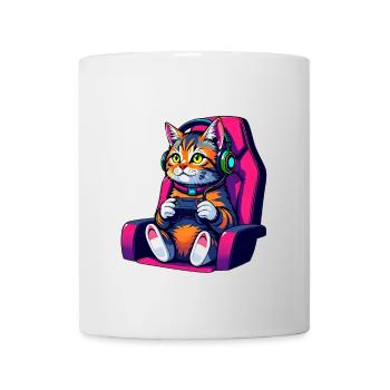 Retro Gamer Cat with Headset and Controller - Mug - white - Front