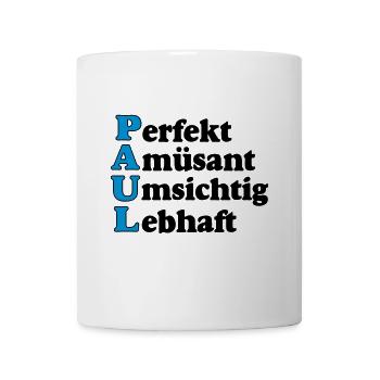 Paul ,Vorname,Namensschild,Name,Fun Shirt (25) - Tasse - Weiß - Vorne