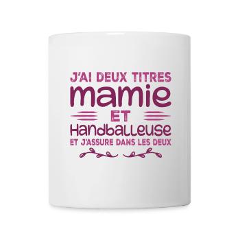 Zwei Titel Oma Handballerin, Handball, Großmutter - Tasse - Weiß - Vorne