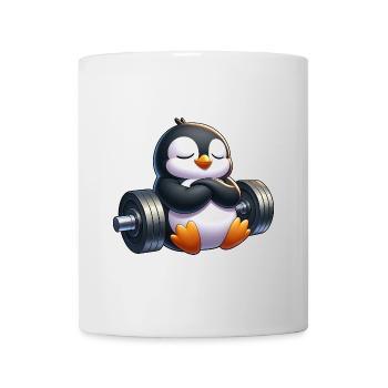 Pinguin mit Hantel Cartoon Relax Süß - Tasse - Weiß - Vorne