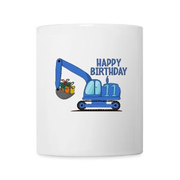 Bagger Kinder Happy Birthday 11 Blau - Tasse - Weiß - Vorne