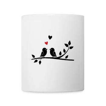 L'amour de deux oiseaux sur une branche minimalist - Mug blanc - blanc - Devant