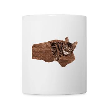 Katze mit Bett Decke, Tabby Motiv, süße tees - Tasse - Weiß - Vorne