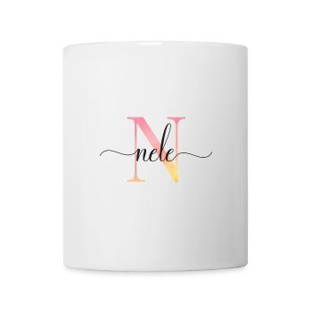 N | Monogramm | Name | Nele |Watercolor - Tasse - Weiß - Vorne