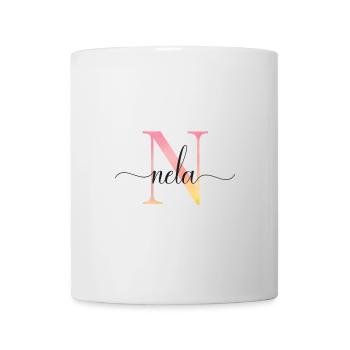 N | Monogramme | Nom | Nela |Aquarelle - Mug blanc - blanc - Devant
