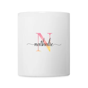 N | Monogramme | Nom | Nathalie |Aquarelle - Mug blanc - blanc - Devant