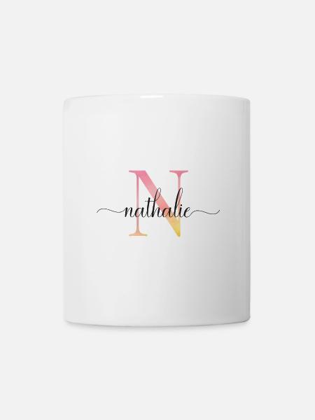 N | Monogramme | Nom | Nathalie |Aquarelle - Mug blanc - blanc