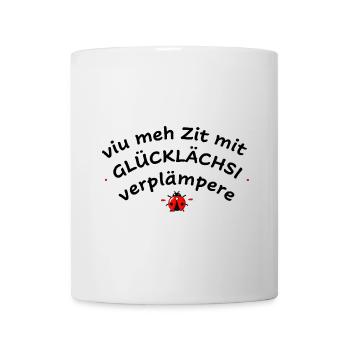 🎁 Glück verschenken „Viu meh Zit mit Glücklächsi - Tasse - Weiß - Vorne