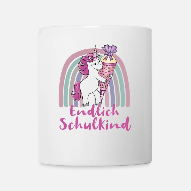Endlich Schulkind Einhorn mit Regenbogen - Tasse - Weiß
