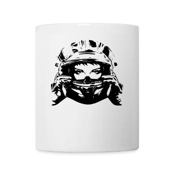 Motard femme en casque, yeux, casque, moto - Mug blanc - blanc - Devant