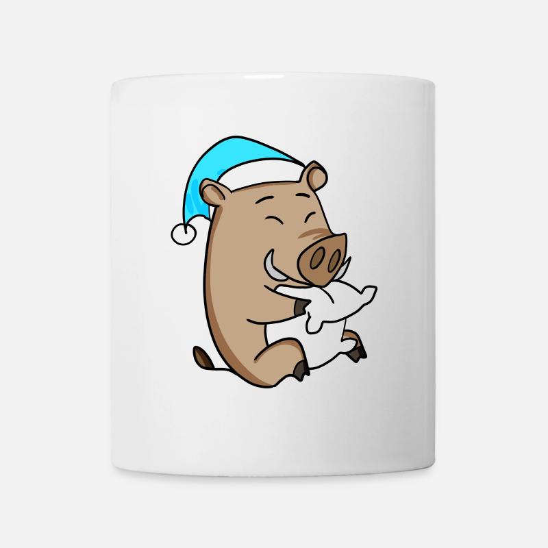 Wild boar with pillow and sleepy cap - Mug - white