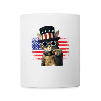 steampunk Katze mit USA Flagge - Tasse - Weiß - Vorne