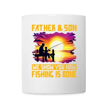 Père et fils, nous vous montrons comment se fait la pêche - Mug blanc - blanc - Devant