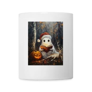 Halloween Geschenk Geist mit Weihnachtsmütze Deko - Tasse - Weiß - Vorne
