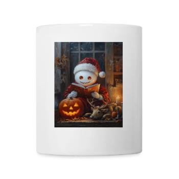 Halloween Geschenk Geist mit Weihnachtsmütze Deko - Tasse - Weiß - Vorne