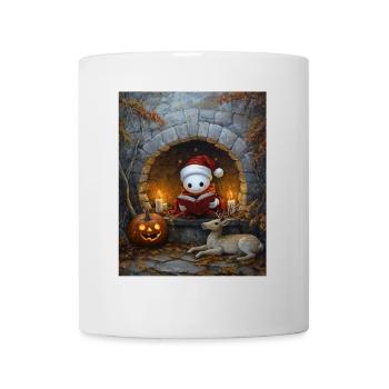 Halloween Geschenk Geist mit Weihnachtsmütze Deko - Tasse - Weiß - Vorne