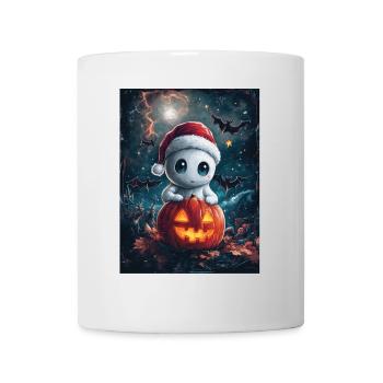 Halloween Geschenk Geist mit Weihnachtsmütze Deko - Tasse - Weiß - Vorne