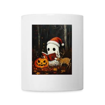 Halloween Geschenk Geist mit Weihnachtsmütze Deko - Tasse - Weiß - Vorne