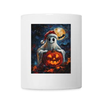 Halloween Geschenk Geist mit Weihnachtsmütze Deko - Tasse - Weiß - Vorne