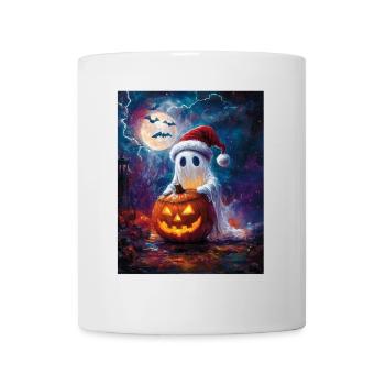 Halloween Geschenk Geist mit Weihnachtsmütze Deko - Tasse - Weiß - Vorne