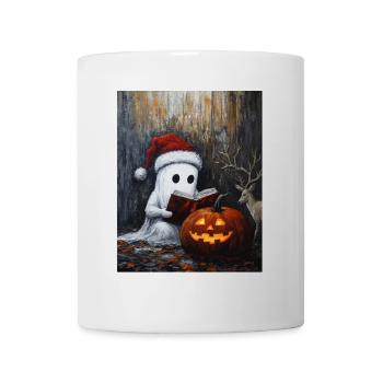 Halloween Geschenk Geist mit Weihnachtsmütze Deko - Tasse - Weiß - Vorne