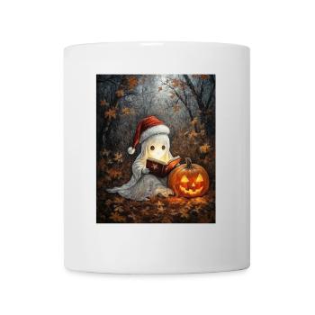 Halloween Geschenk Geist mit Weihnachtsmütze Deko - Tasse - Weiß - Vorne