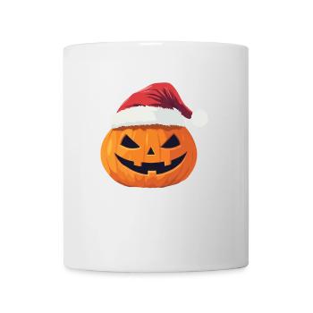 Halloween Geschenk Kürbis mit Weihnachtsmütze Deko - Tasse - Weiß - Vorne
