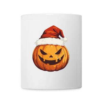 Halloween Geschenk Kürbis mit Weihnachtsmütze Deko - Tasse - Weiß - Vorne