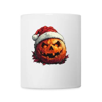 Halloween Geschenk Kürbis mit Weihnachtsmütze Deko - Tasse - Weiß - Vorne