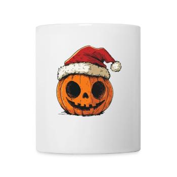 Halloween Geschenk Kürbis mit Weihnachtsmütze Deko - Tasse - Weiß - Vorne