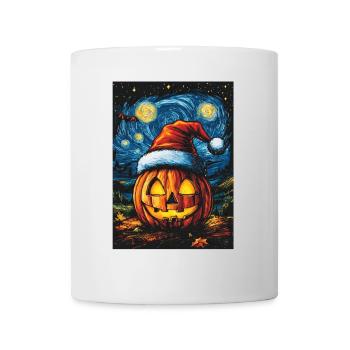Halloween Geschenk Kürbis mit Weihnachtsmütze Deko - Tasse - Weiß - Vorne