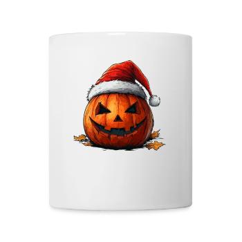 Halloween Geschenk Kürbis mit Weihnachtsmütze Deko - Tasse - Weiß - Vorne