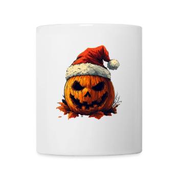 Halloween Geschenk Kürbis mit Weihnachtsmütze Deko - Tasse - Weiß - Vorne