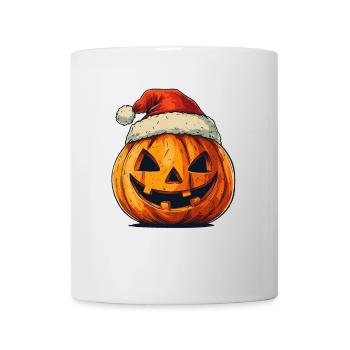 Halloween Geschenk Kürbis mit Weihnachtsmütze Deko - Tasse - Weiß - Vorne