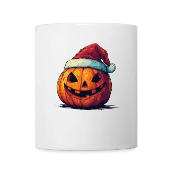 Halloween Geschenk Kürbis mit Weihnachtsmütze Deko - Tasse - Weiß - Vorne