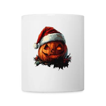 Halloween Geschenk Kürbis mit Weihnachtsmütze Deko - Tasse - Weiß - Vorne