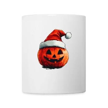 Halloween Geschenk Kürbis mit Weihnachtsmütze Deko - Tasse - Weiß - Vorne