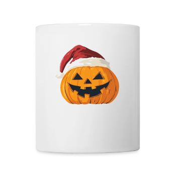 Halloween Geschenk Kürbis mit Weihnachtsmütze Deko - Tasse - Weiß - Vorne