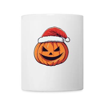 Halloween Geschenk Kürbis mit Weihnachtsmütze Deko - Tasse - Weiß - Vorne