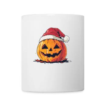 Halloween Geschenk Kürbis mit Weihnachtsmütze Deko - Tasse - Weiß - Vorne