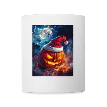 Halloween Geschenk Kürbis mit Weihnachtsmütze Deko - Tasse - Weiß - Vorne