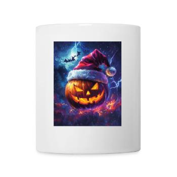 Halloween Geschenk Kürbis mit Weihnachtsmütze Deko - Tasse - Weiß - Vorne