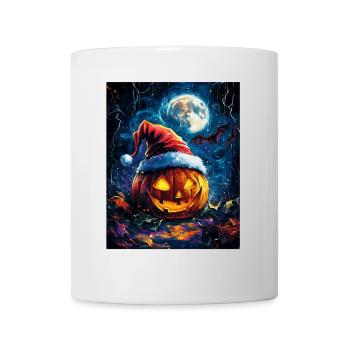 Halloween Geschenk Kürbis mit Weihnachtsmütze Deko - Tasse - Weiß - Vorne