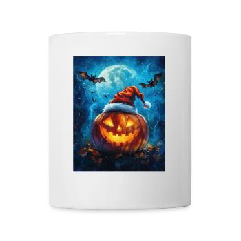 Halloween Geschenk Kürbis mit Weihnachtsmütze Deko - Tasse - Weiß - Vorne