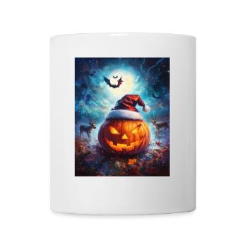 Halloween Geschenk Kürbis mit Weihnachtsmütze Deko - Tasse - Weiß - Vorne