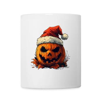 Halloween Geschenk Kürbis mit Weihnachtsmütze Deko - Tasse - Weiß - Vorne