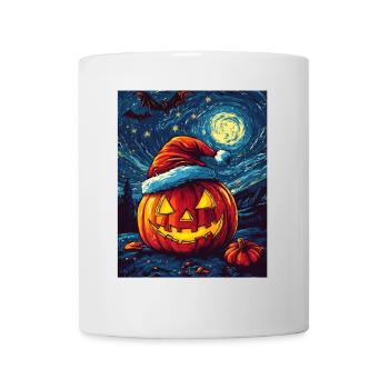 Halloween Geschenk Kürbis mit Weihnachtsmütze Deko - Tasse - Weiß - Vorne